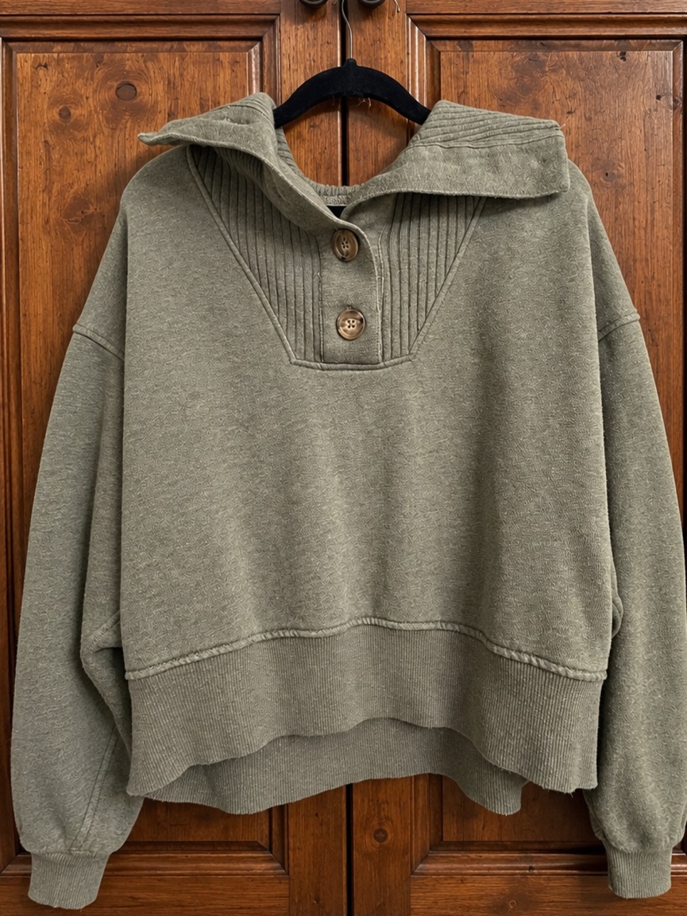 aerie Olive Green Button-Neck Cowl Sweater